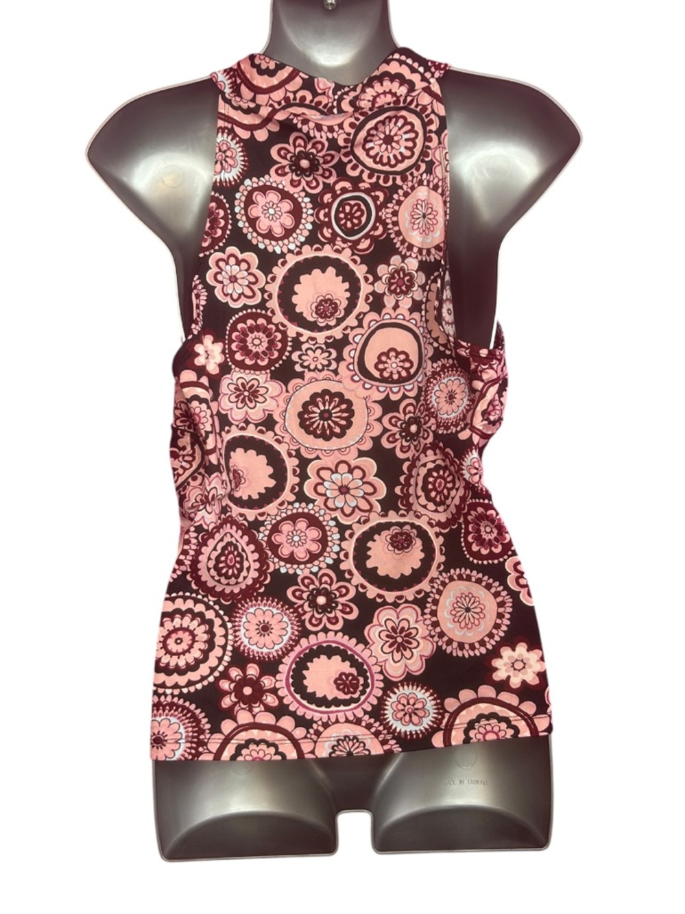 Y2K Pink Maroon Paisley Sleeveless Sequins V Neck - Picture 2 of 4